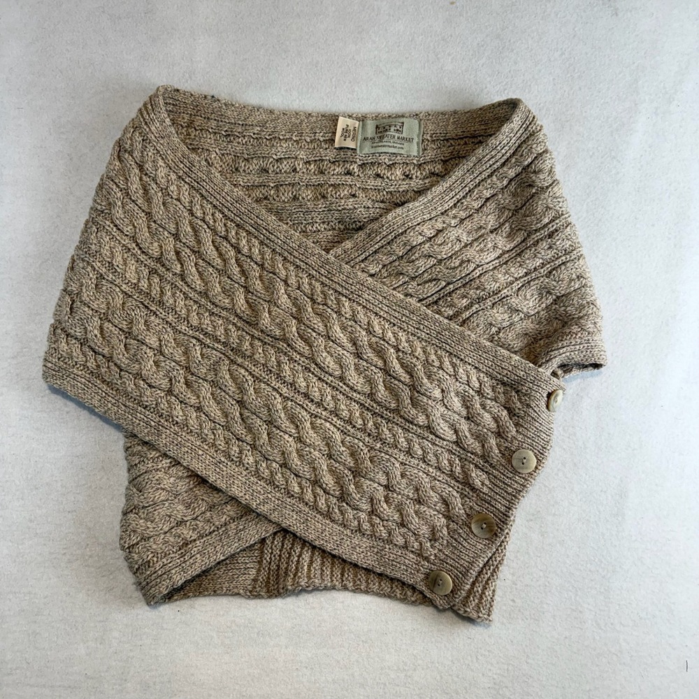 Aran Sweater Market Merino Wool Cable Knit Crossover Button Wrap Beige Ireland